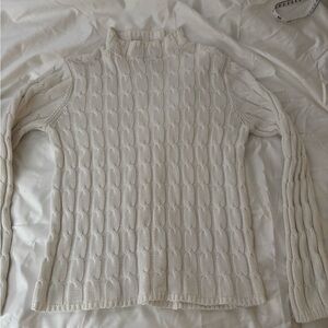 Ann Taylor Cream Cable Knit Turtleneck Sweater
